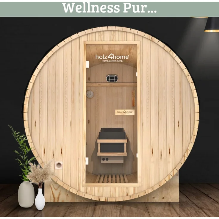 DELUKE® Fasssauna Outdoor mit Elektroofen PIET - für 2 Personen, inkl. Saunazubehör | Außensauna Gartensauna Saunafass | Selbstmontage – Bild 6