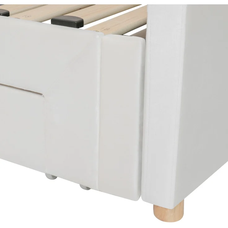 ZUBALIYA Schlafsofa 90 x 200 cm mit Schubladen, USB-Anschluss, gepolstertem Kopfteil, Samt, Beige – Bild 15