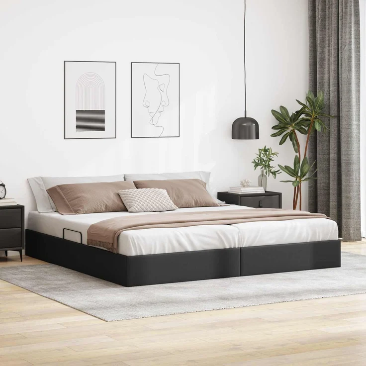 vidaXL Ottoman Bettgestell Schwarz 200 x 200 cm Kunstleder 3442786 – Bild 1