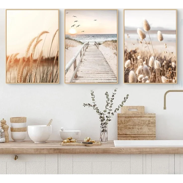 Poster Set 3teilig Küstenstrand Seevogel Pampasgras Boho A 21x30cm – Bild 3