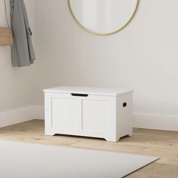 VASAGLE Schuhbank, Sitzbank mit Stauraum, Sitztruhe mit 2 Sicherheitsscharnieren, Aufbewahrungsschrank, Landhausstil, 40 x 80 x 46 cm, für Flur, Schlafzimmer, Wohnzimmer, wolkenweiß LSB063T14 – Bild 3