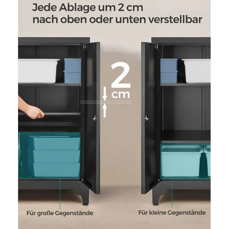 Songmics Aktenschrank, Mehrzweckschrank, Büroschrank mit 2 Türen, Schrank abschließbar, Stahl, tintenschwarz, 40 x 60 x 90 cm – Bild 4