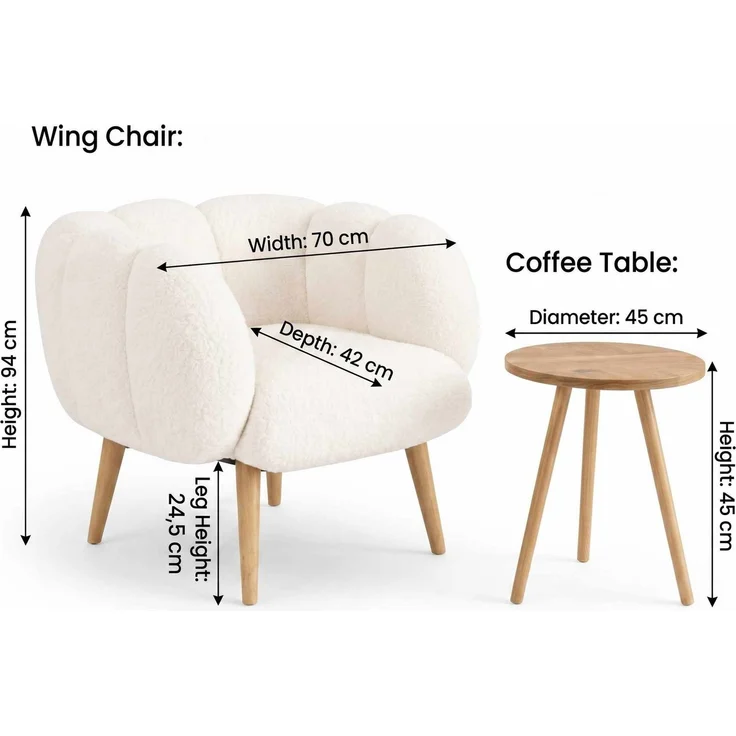Hanah Home 'Lotus - White' Ohrensessel- und Beistelltisch-Set (2-teilig), Weiß, 70 x 94 x 42 cm – Bild 5