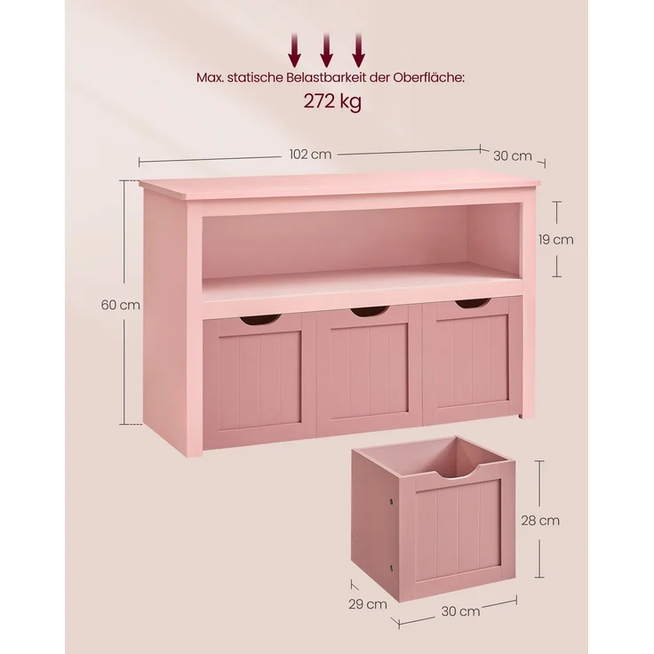 Songmics 'Vasagle' Kinderregal mit Rollen, Holzwerkstoff pastellrosa, 30 x 102 x 60 cm – Bild 5