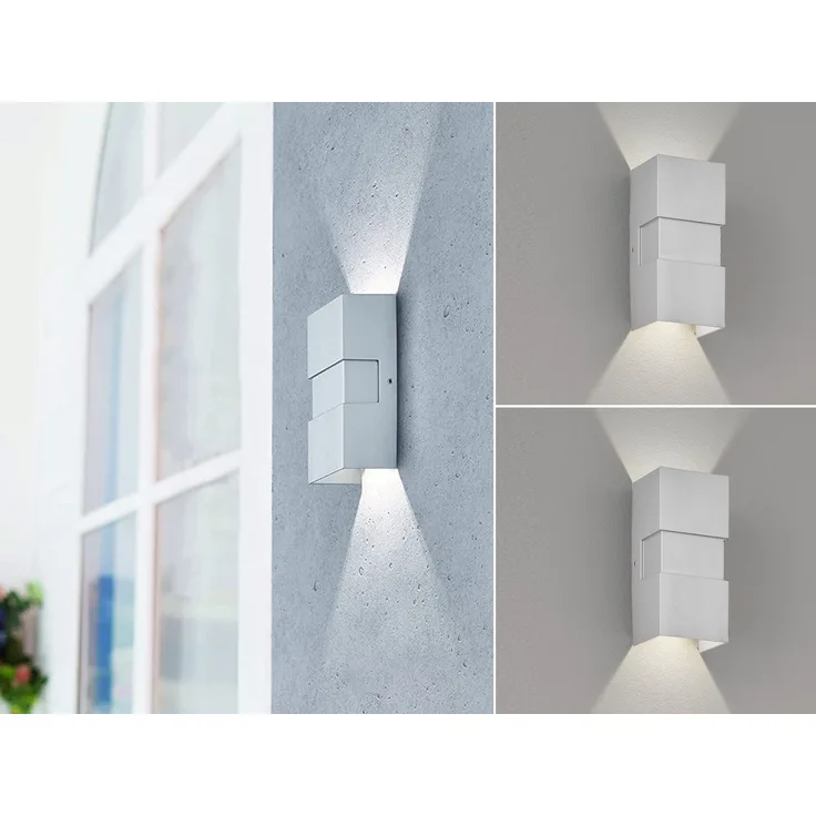 LED Außenwandleuchte 2er SET Silber mit Up and Down Licht - 7x15cm