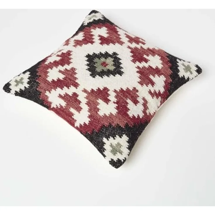 Homescapes Dekokissen Kelim-Kissen Tawa schwarz-creme-rot – Kissen 45 x 45 cm mit Füllung – Bild 5