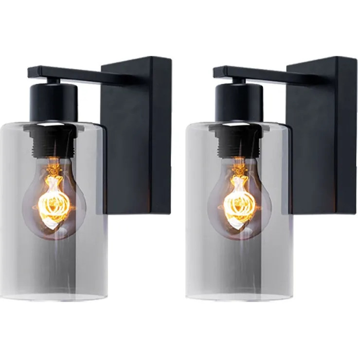 2x Wandstrahler, Glas, rauch, schwarz matt, H 23 cm