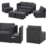 Juskys Polyrattan Gartenmöbel Set Salou - Outdoor Lounge wetterfest 6 Personen - Sitzecke mit Tisch & Kissen für Garten, Balkon, Terrasse - Schwarz