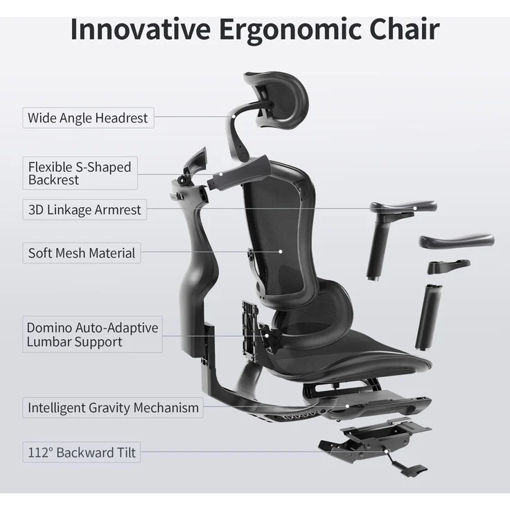 Sihoo 'Doro C300L' ergonomischer Schreibtischstuhl, 126 x 78,5 cm, in Schwarz – Bild 7