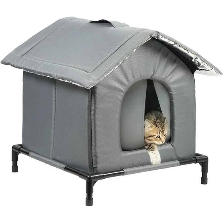 Ledander Tierhaus Wetterfestes und isoliertes Katzenhaus für draußen,Tierbett Katzenhaus, Katzenzelt, einfach aufzubauen, mit erhöhtem Boden für Schutz