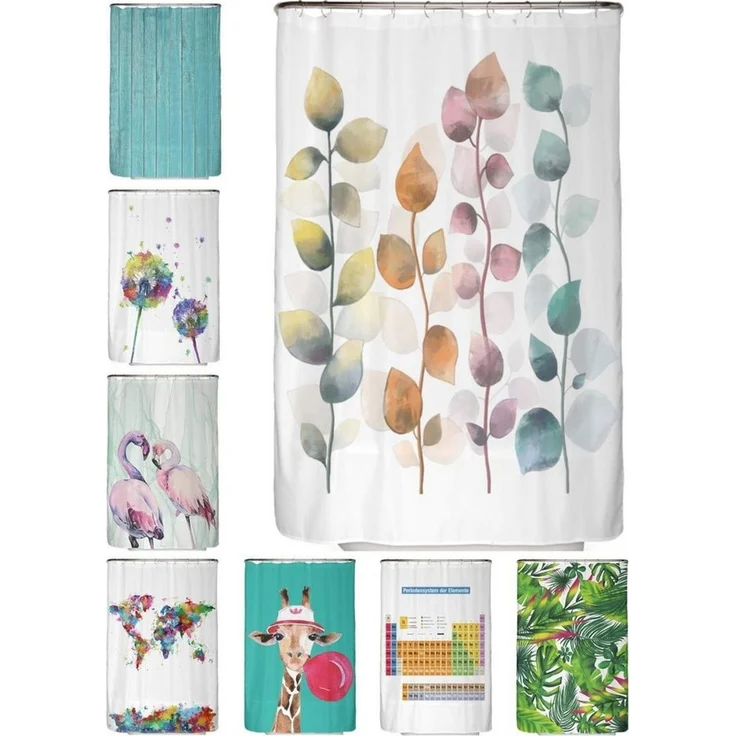 arteneur Anti-Schimmel Duschvorhang 150x200 cm Bunte Blätter | Textil recycelt, OEKO-TEX 100, 40°C Maschinenwäsche, blickdicht, wasserdicht, beschwerter Saum, mit 10 recycelten Ringen – Bild 1