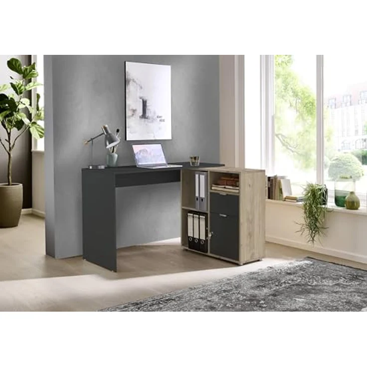 BMG Möbel Eckschreibtisch LENI (Schreibtischplatte mit Regal), Breite 110 cm, spiegelverkehrt montierbar, abschließbare Tür – Bild 2