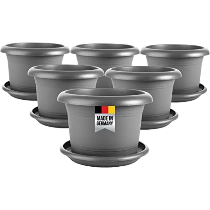 Centi Pflanzkübel Blumentöpfe groß außen, Blumentopf, Rundtopf (Spar Set, 6 St, 30 cm), mit Untersetzer, Blumenkübel Pflanzentopf, Anthrazit