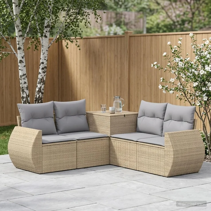 vidaXL Sofa Set 5 stk. Beige und Hellgrau Polyrattan und Stahl 3447903 – Bild 1