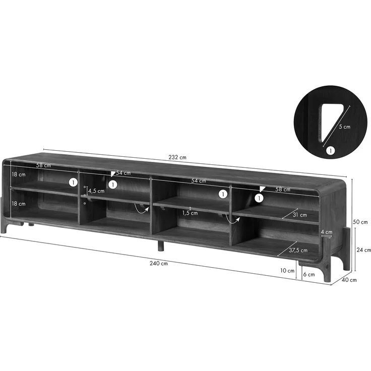 TV-Board Mango/Seegras 240 x 40 x 50 hellbraun lackiert MIZUMI #107 – Bild 6