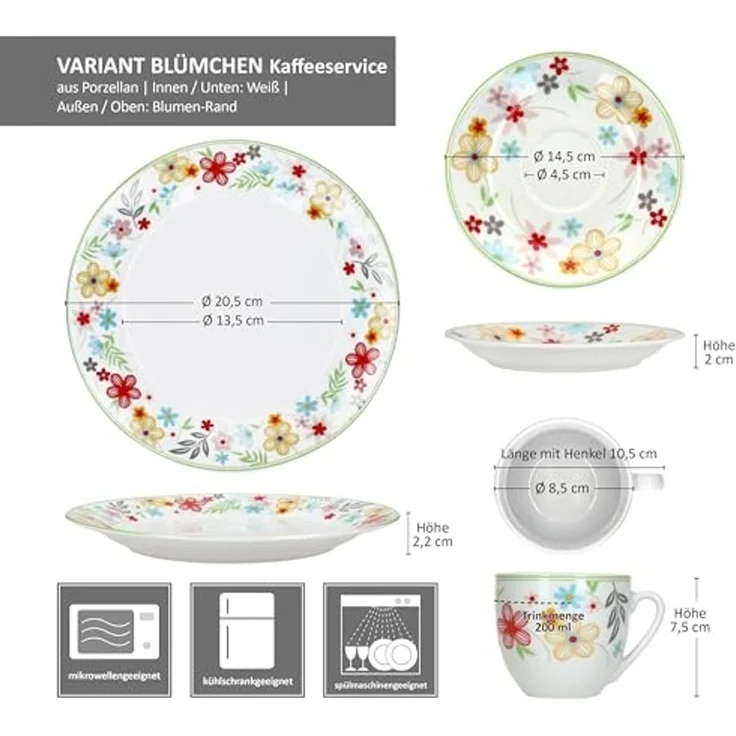 MamboCat Kaffeeservice 18tlg Kaffeeservice Variant Blümchen Porzellan 6 Personen, Porzellan – Bild 6