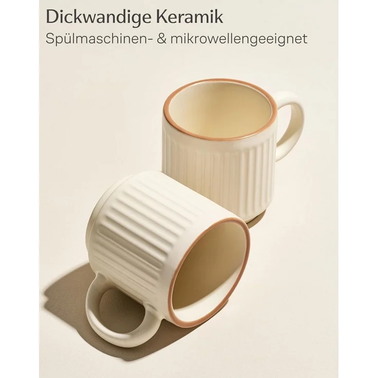 Cosumy Tasse Kaffeetassen Set 4 St. vertikal stapelbar Keramik - Rillenoptik, 4-tlg, Keramik, Vertikal stapelbar, platzsparend, dickwandige Keramik mit Rillenoptik – Bild 4