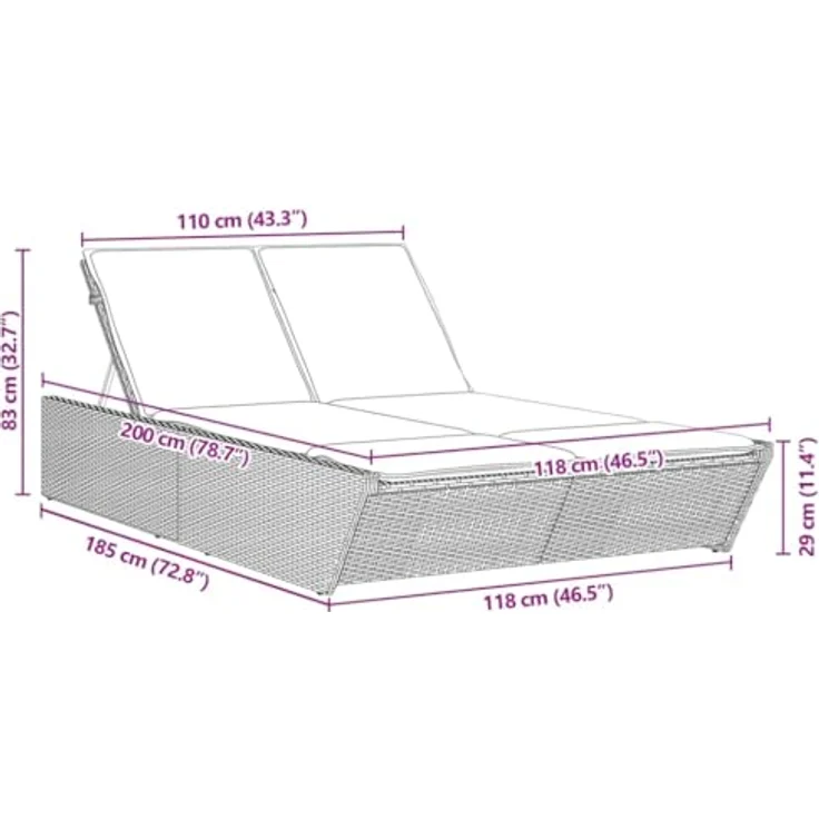 vidaXL Doppel-Sonnenliege, Beige Poly Rattan mit 4-fach verstellbarer Rückenlehne und bequemen Kissen – Bild 3