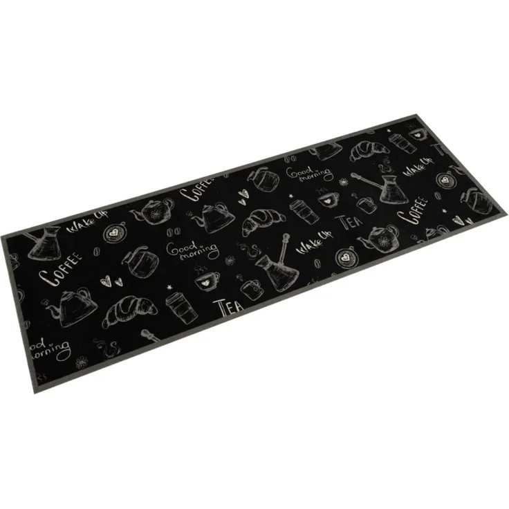 vidaXL Küchenteppich Waschbar „Morning“-Aufdruck Schwarz 60x180 cm Samt 4005585 – Bild 1