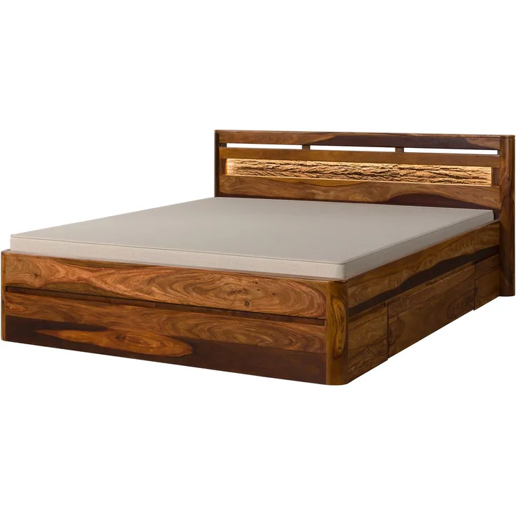 Bett mit Schubladen Sheesham 160 x 200 x 90 walnuss gewachst TORONTO LUX #261