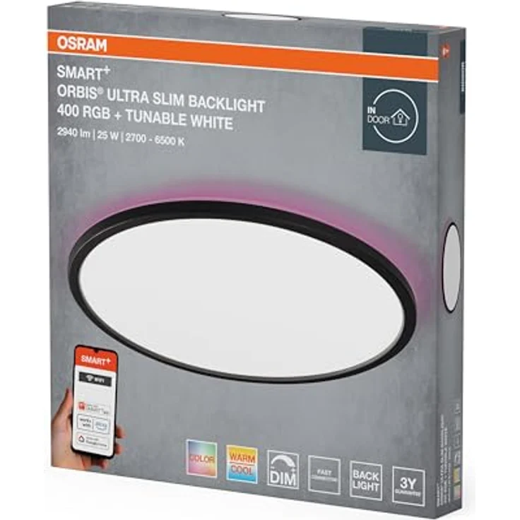 Osram SMART+ WiFi Orbis Ultra Slim LED Panelleuchte 400mm Schwarz, 25W, 1870lm, RGB+TW 2700-6500K, Alexafähig – Bild 2