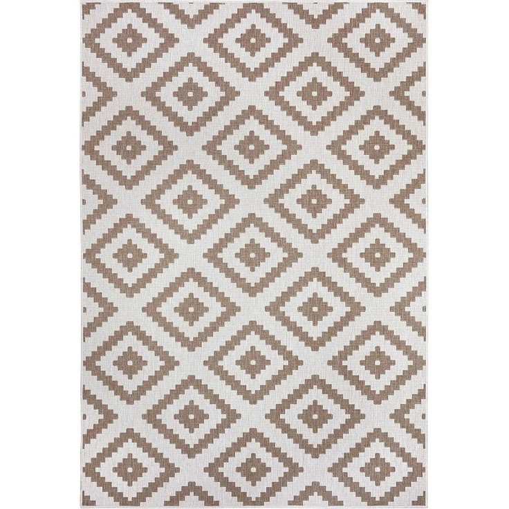 NORTHRUGS In- und Outdoor Teppich Malta 80x150 cm - Wendeteppich Wetterfest Modernes Geometrisches Muster Teppich für Balkon Terrasse Garten Wintergarten Wohnzimmerteppich Wasserfest in Linen – Bild 2