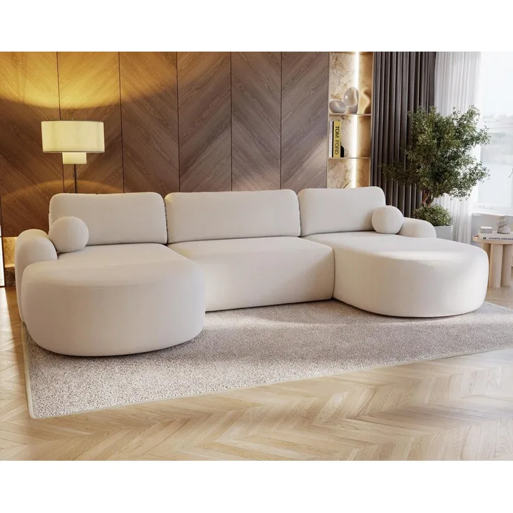 Compleo Ecksofa Design U-Form Ecksofa Bouclé, luxuriöses, runde Formen OLIO, Modern Wohnzimmer, komfortables Couch