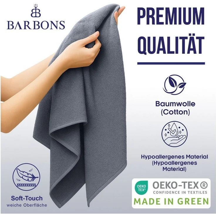 BARBONS Handtücher Set – 8-tlg Handtuch Set 50 x 100 cm für Badezimmer, Gäste & Alltag, (8-St), Walkfrottee, 100% Baumwolle, saugstark, weich – Bild 2