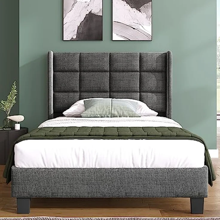 Ball & Cast Polsterbett (90x200cm) Doppelbett mit Matratze, Gepolstertem Kopfteil + Lattenrost, Einfache & Zeitsparende Montage, Grau – Bild 3