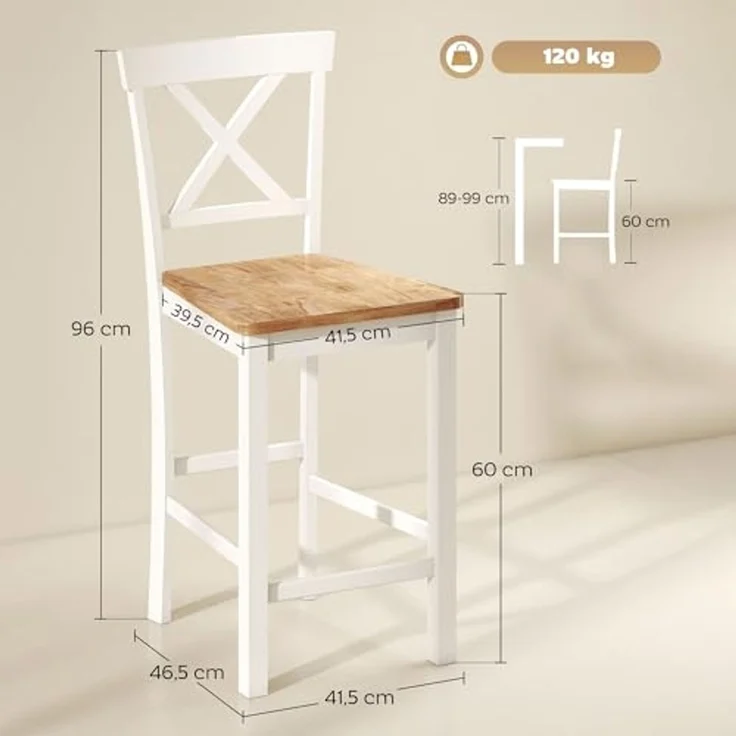HOMCOM Barhocker mit Rückenlehne und Fußstütze (Küchenstühle, 2 St, Modern Tresenhocker), für Küche, Wohnzimmer, Esszimmer Eiche – Bild 3