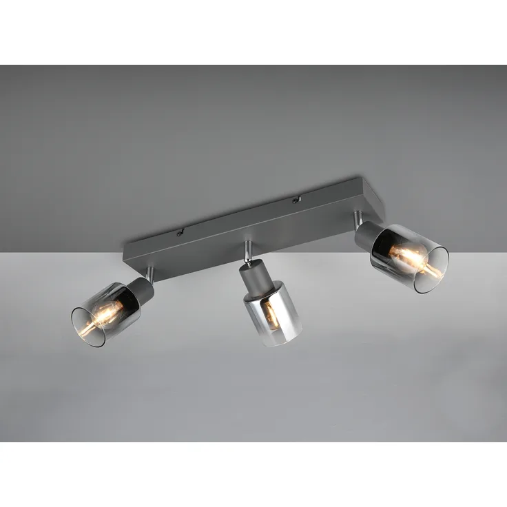3-flammiger Deckenstrahler CADIZ mit Chrom Glasschirmen, Breite 42cm