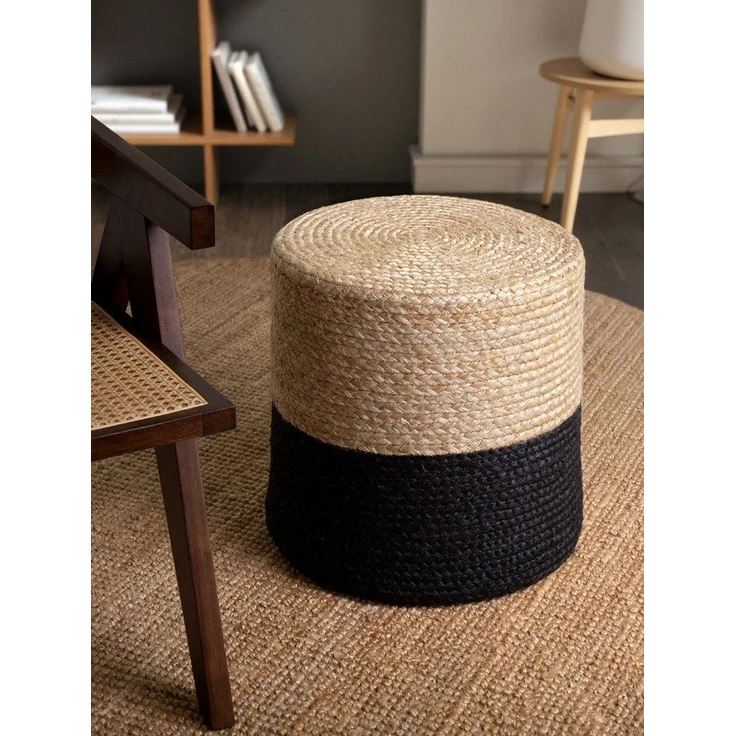 Hanse Home Jutta Jute Pouf - Natürlicher Sitz-Pouf aus Jute, Zylindrische Form im Boho Look, Hocker, Ottoman, Sitzhocker, Sitzkissen für Wohnzimmer, Esszimmer, Flur - Natur Gold Schwarz, 40 x 40 x 40 – Bild 5