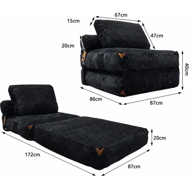 HTI-Living Loungesessel Klappsessel Aruna mit Schlaffunktion Grau 87 x 172 cm (1 Stück, 1-St), gemütliche Sitzhöhe – Bild 5