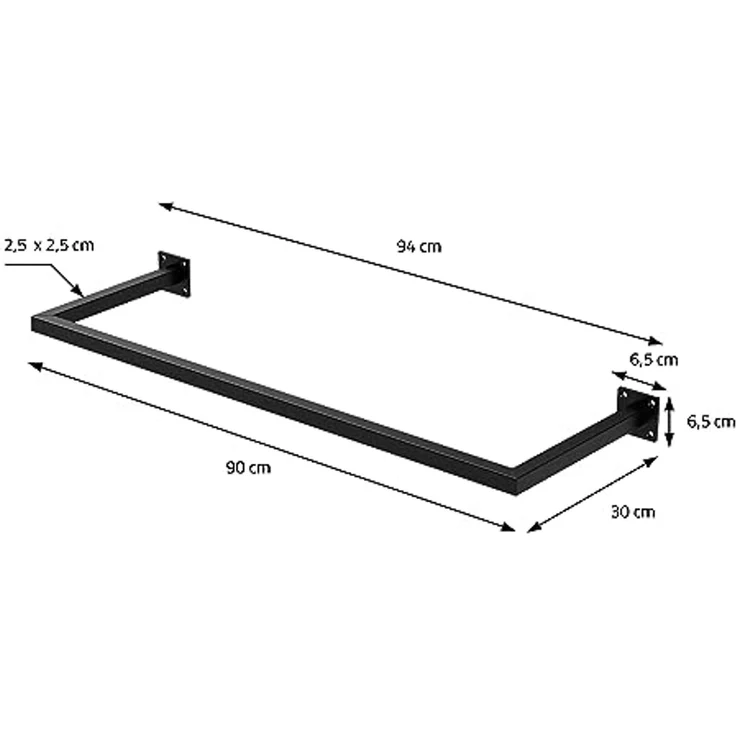 ML-DESIGN Kleiderstange Wandgarderobe Rechteck für die Wand aus Stahl inkl. Montagematerial (3 St), Garderobenstange 90x30 cm Schwarz U-Form Kleiderständer Kleidergestell – Bild 6