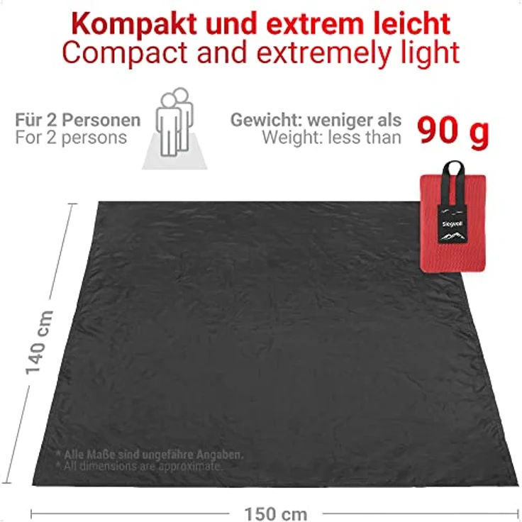 Siegvoll Mini Picknickdecke Schwarz, Ultraleichte Stranddecke 140x150 cm – Bild 2