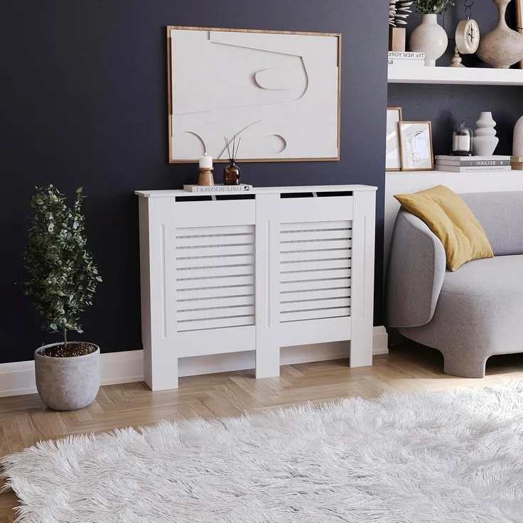 Vida Designs Milton Heizkörperabdeckung, weiß, moderner lackierter MDF-Schrank, mittelgroß (H: 82 / B: 111 / T: 19 cm) – Bild 1