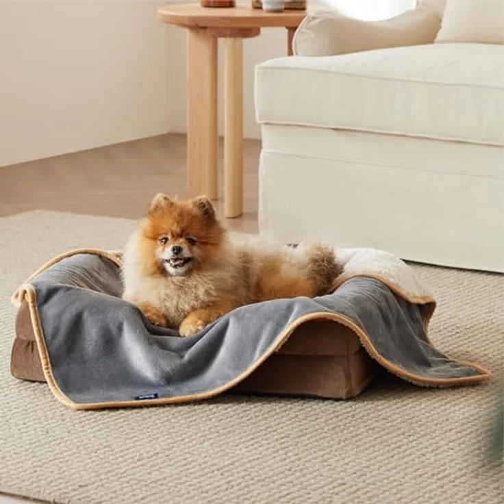Lesure wasserdichte Hundedecke kleine Hunde - 80x60 cm Outdoor Hundedecke waschbar, Hundedecke Sofaschutz aus Sherpa Fleece, Katzendecke flauschig und weich, Grau – Bild 8