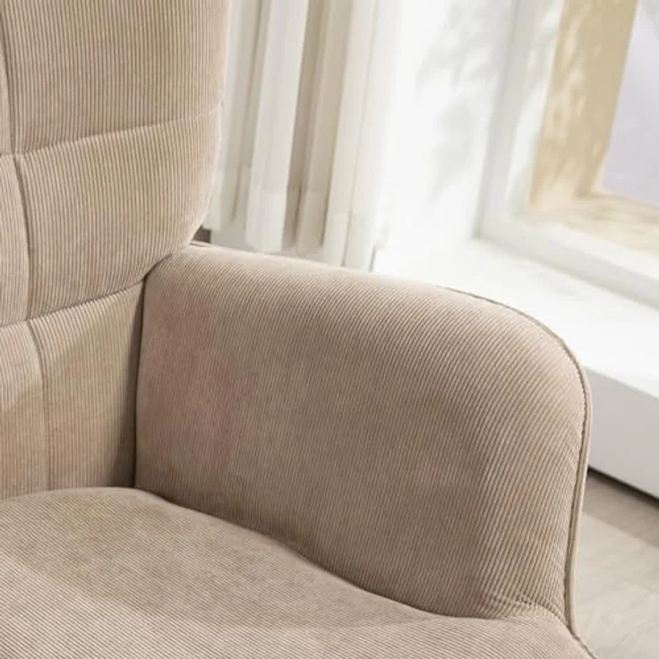 HOMCOM Relaxsessel Ohrensessel mit Hocker, Polstersessel in Cord-Optik (Loungesessel, 2-St, Armlehnstuhl), für Wohnzimmer, Hellbraun – Bild 10