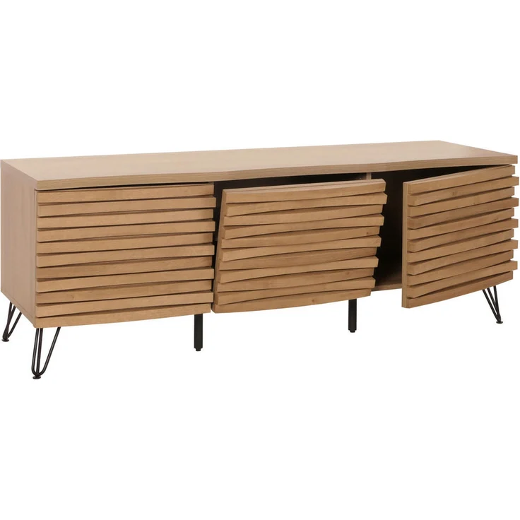 MCW TV-Rack M49, Beige, mit zwei Türen, Klappe und 4 Ablagefächern, 142x52x44 cm, modernes Design mit Kabelloch