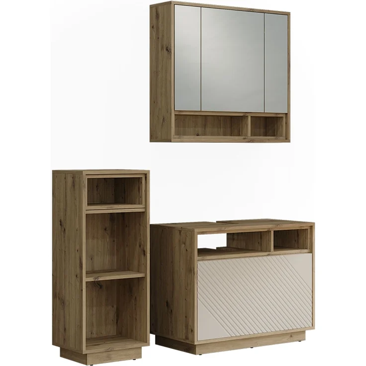 Badmöbel-Set Beatrice Cashmere/Artisan-Eiche 3-er Set Vicco – Bild 1