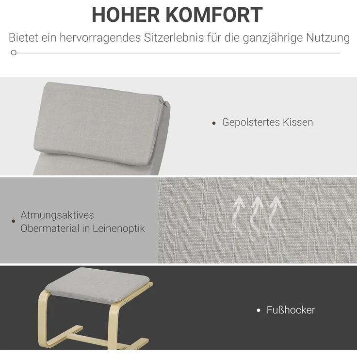 HOMCOM Relaxsessel Schwingsessel mit Fußhocker, Armlehne (Lesesessel, 2-St, Ruhesessel), für Garten, Balkon, Hellgrau – Bild 4