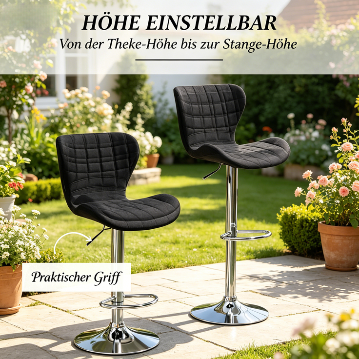 Komfortable Küche Hocker,Bar Hocker,Ess Hocker,Drehhocker mit verstellbarer Höhe(nur mit 2Pcs Hocker)--Schwarz--47x51.5x111.5cm--YOUDENOVA – Bild 3