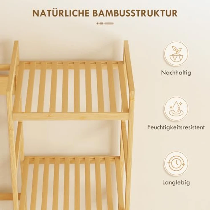 HOMCOM Garderobenständer mit Schuhregal, Kleiderhaken, Mantelständer, Sitzbank mit Kissen, (Kleiderständer, 1 St, Standgarderobe), für Wohnzimmer, Schlafzimmer, Naturholz – Bild 5