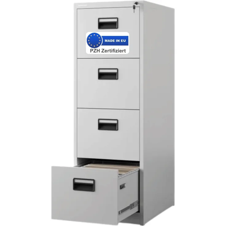Hängeregisterschrank abschließbar TION - 4 Schubladen mit Schloss | Aktenschrank Büroschrank aus Stahl Metallschrank, 132x46x62cm Grau