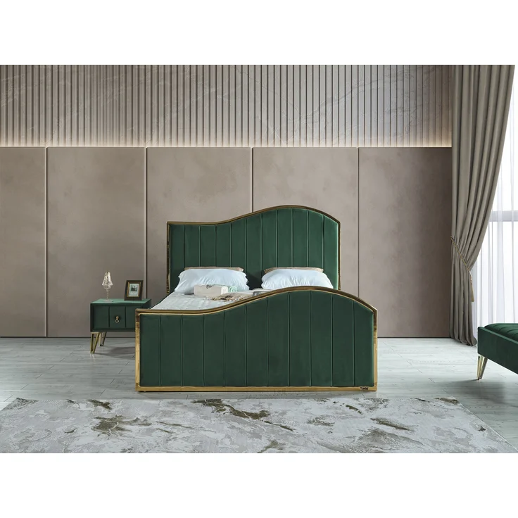 Schlafzimmer-Set "Alia" – Bett mit Bettkasten und Matratze , Bettbank, Nachttisch-Grün – Bild 2