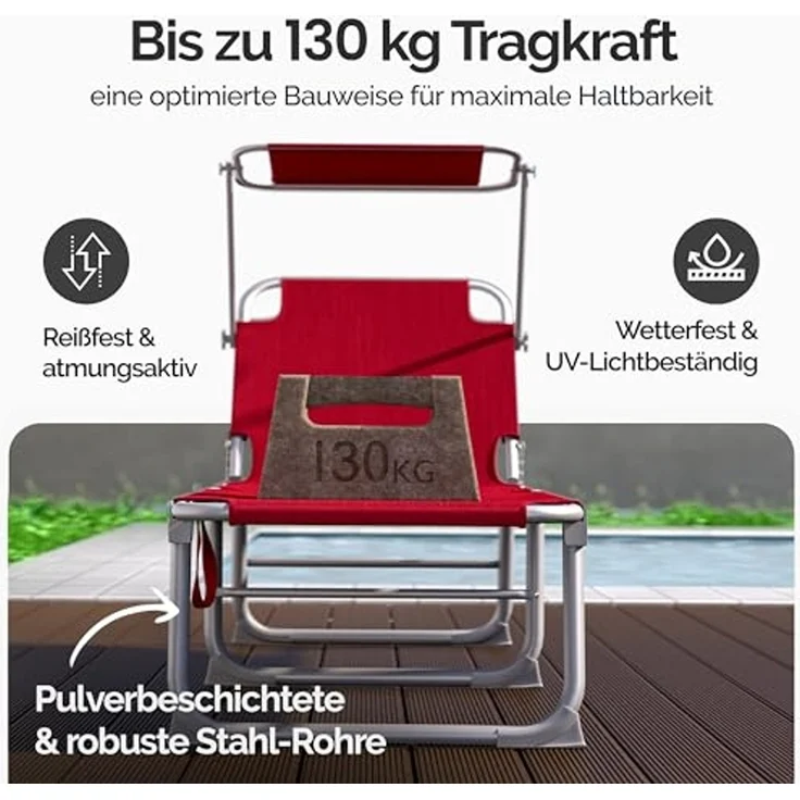 CASARIA® 2er-Set Sonnenliegen, mit Dach, klappbar, Gartenliege & Strandliege, orange – Bild 6
