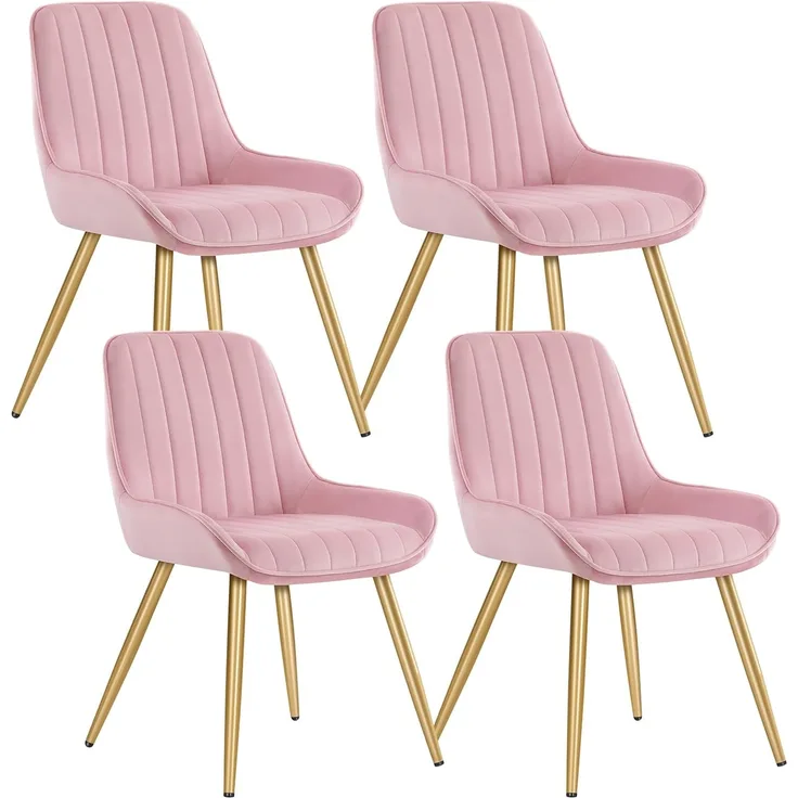 Lestarain 4 Stücke Esszimmerstuhl, Retro Küchenstuhl Wohnzimmerstuhl Sitzfläche aus Samt Retrostuhl mit Metallbeine Besucherstuhl Stuhl für Esszimmer Wohnzimmer Küche Rosa