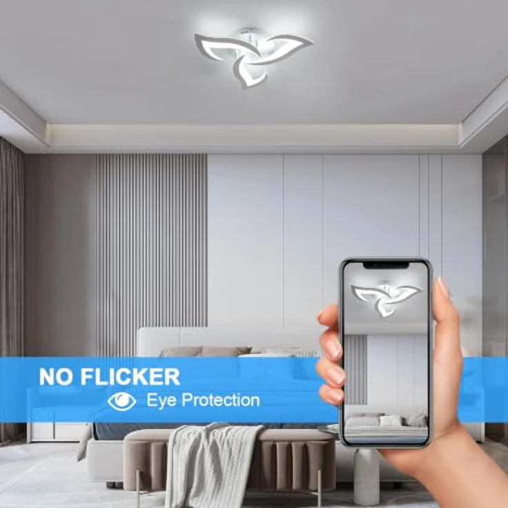 Comely Deckenlampe LED Wohnzimmer, 52cm 36W LED Lampen Deckenleuchte, Moderne Blütenblatt Design Lampen für Wohnzimmer Küche Schlafzimmer Esszimmer, Kaltweißes Licht 6500K, Silber – Bild 4