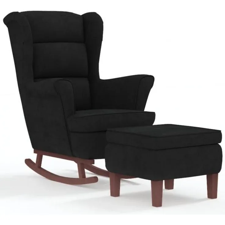 vidaXL Schaukelstuhl Ohrensessel Schwarz Samt und Massivholz 3121236
