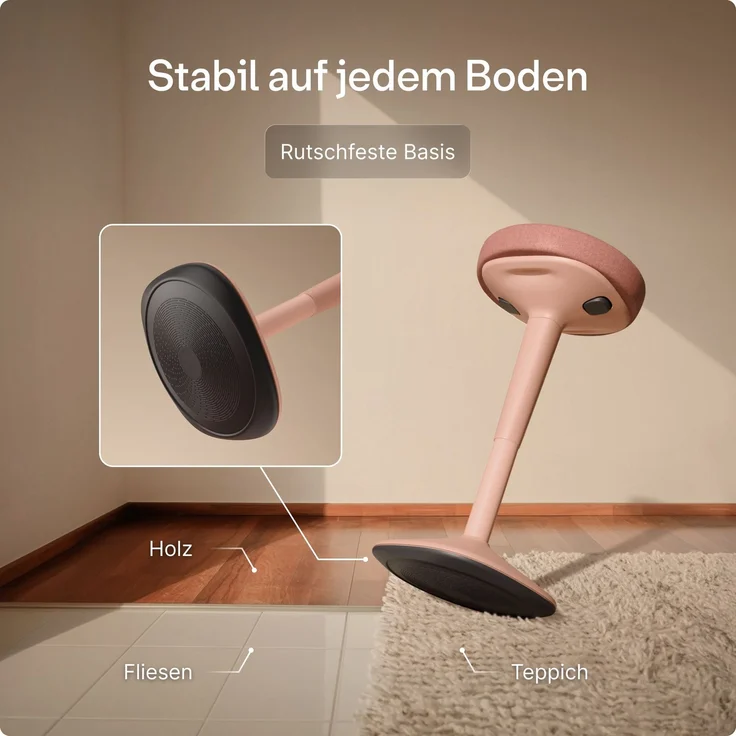 Ergonomischer Balancehocker Desktronic – Höhenverstellbarer Stehhocker für Homeoffice & Stehschreibtisch, Aktivsitz-Hocker mit Wippfunktion, rutschfester Standfuß – Rosa – Bild 5
